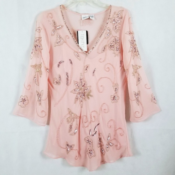 Together Tops - Together Sz 10 Semi Sheer Overlay/Tank Pink NWT